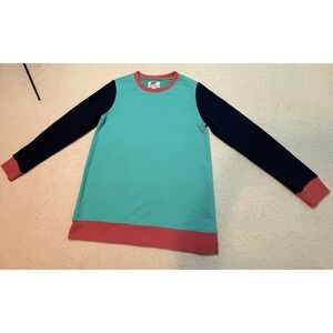 Lands End Serious Sweats Sweatshirt Small Teal Colorblock Print Tunic NWOT